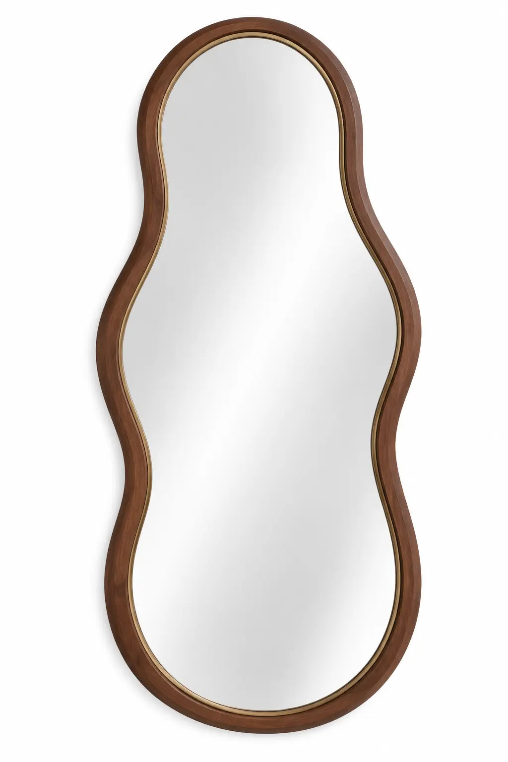 Specchio da parete, cornice allungata ondulata, marrone