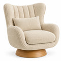 Poltrona, schienale alto a fasce e base circolare, beige/marrone