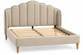 Struttura letto con testiera, testiera sagomata con profili a contrasto, beige/marrone