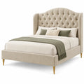 Struttura letto con testiera, testiera alta capitonné, beige