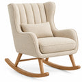 Poltrona a dondolo, schienale alto a fasce e braccioli imbottiti, beige/marrone