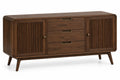 Credenza, ante scanalate e tre cassetti centrali, marrone