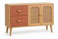 Credenza, ante intrecciate e due cassetti laterali, marrone/rosso