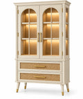 Vetrina, ante vetrate ad arco e cassetti intrecciati, beige/marrone