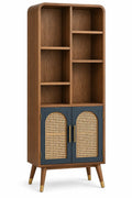 Libreria, ripiani asimmetrici e ante intrecciate, marrone/blu