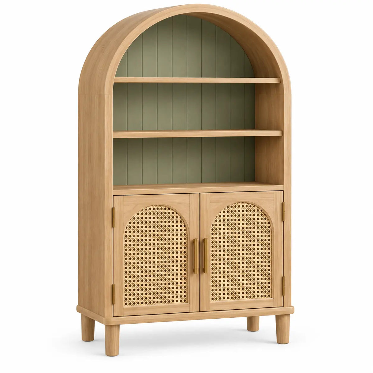 Libreria, profilo ad arco e ante intrecciate, marrone/verde
